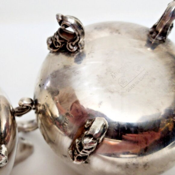 Vintage Silverplate Sheridan Cream & Sugar with  Silver over Copper Tray - Picture 5 of 5